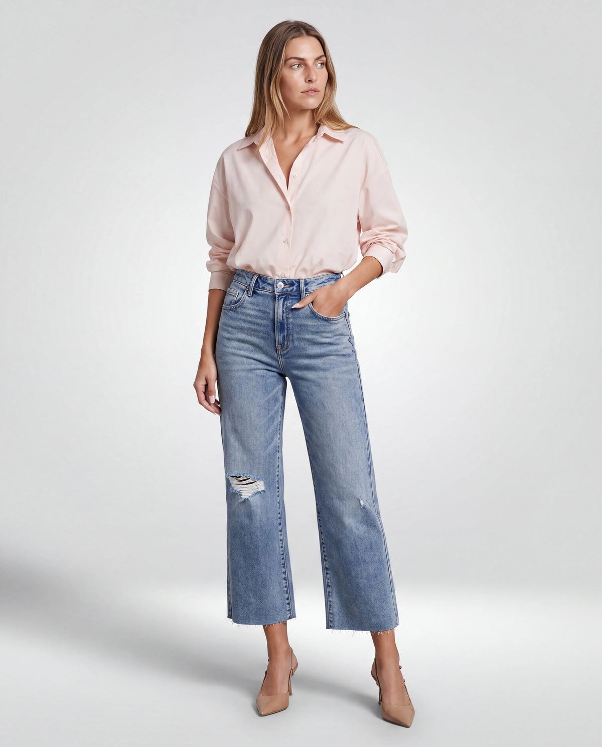Calder High-Rise Cropped Wide-Leg Jeans, in medium wash, front view
