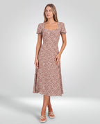 Rosalie Ruched Midi Dress – Mocha, front view