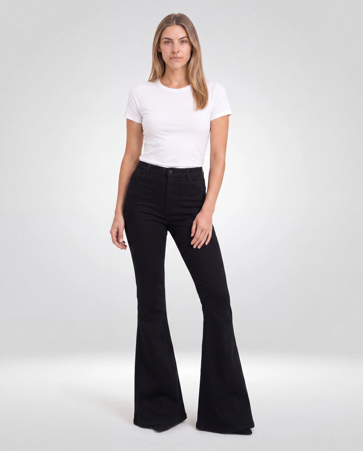 Marlow High-Waisted Flared Jeans – Black, front view