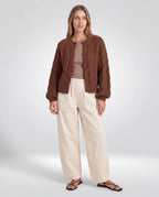 Lennox Cable-Knit Cardigan – Brown, front view