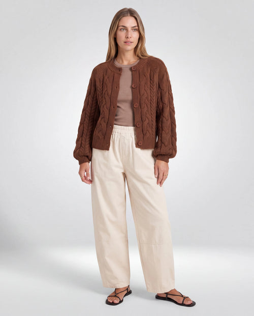 Lennox Cable-Knit Cardigan – Brown, front view