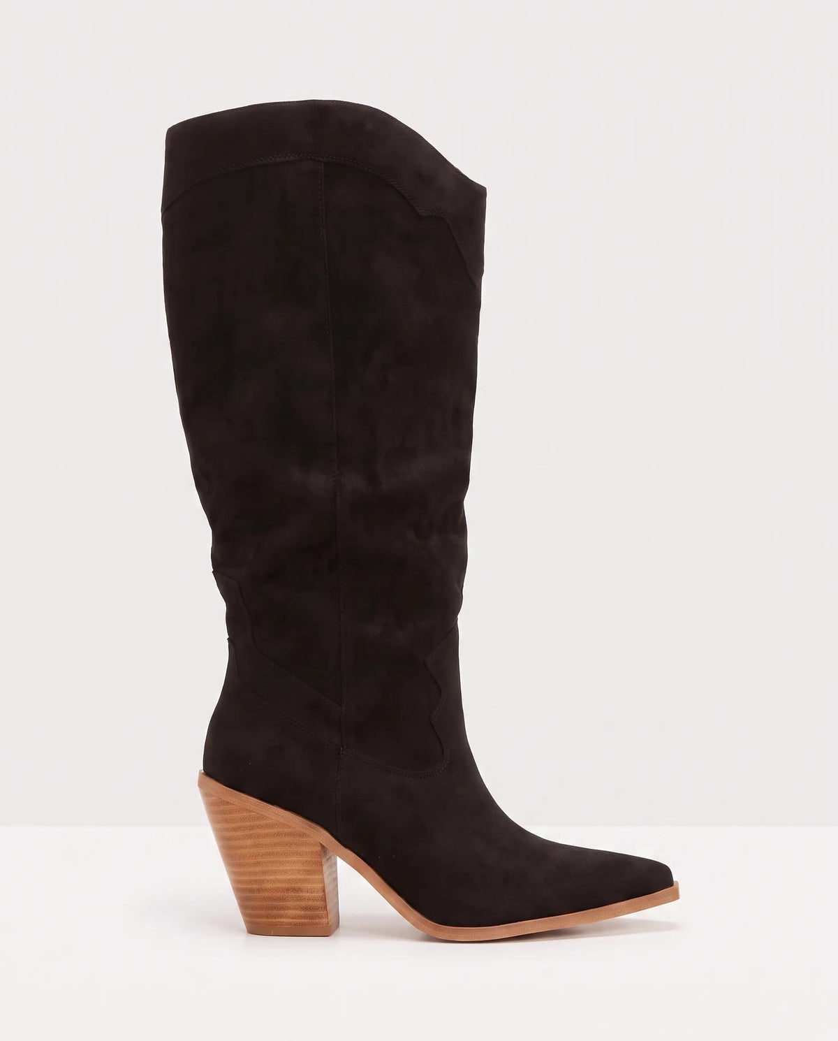 Whitmore Faux Suede Heeled Boots, in black, side view