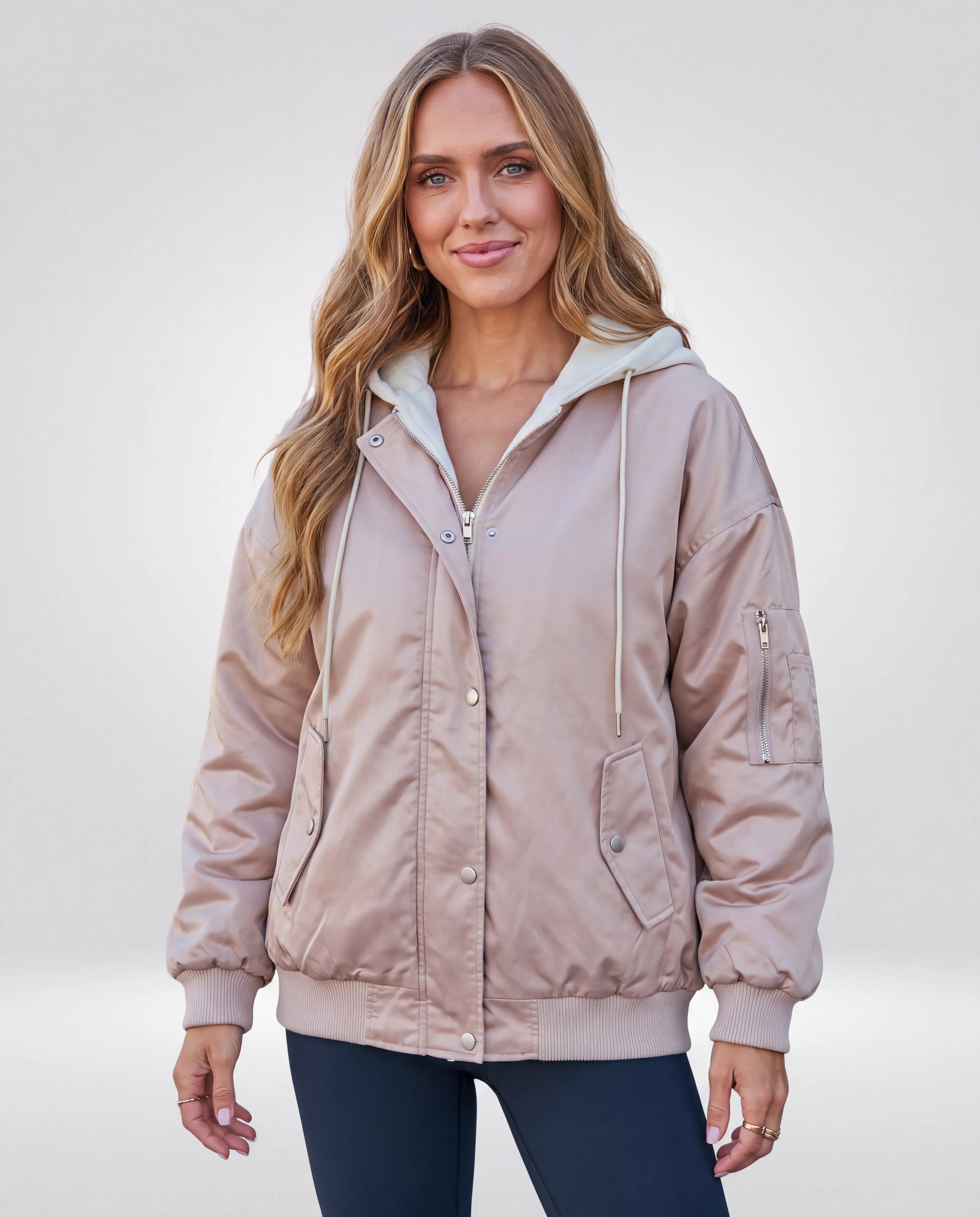 Campus Oversized Hooded Bomber Jacket for Women