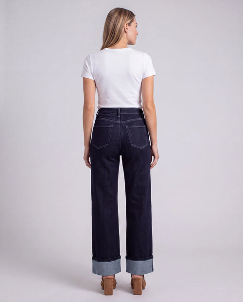 Ainsley High-Rise Wide-Leg Cuffed Jeans – Dark Wash, back view