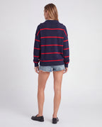 Ellis Striped Quarter-Zip Jumper – Navy & Red, back view