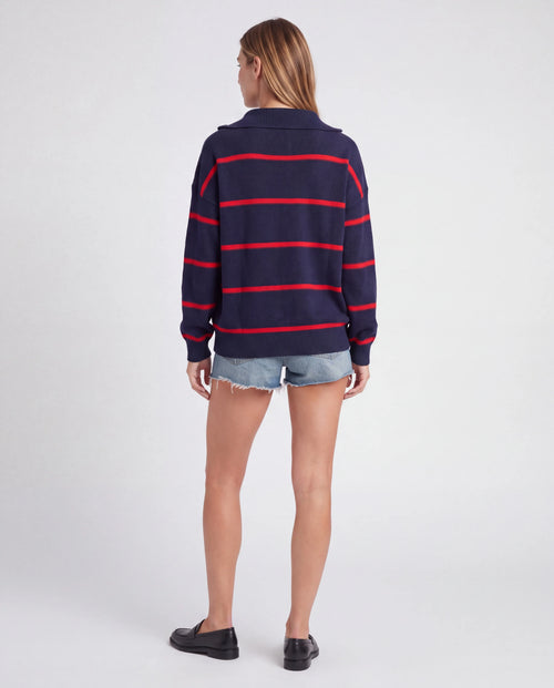 Ellis Striped Quarter-Zip Jumper – Navy & Red, back view