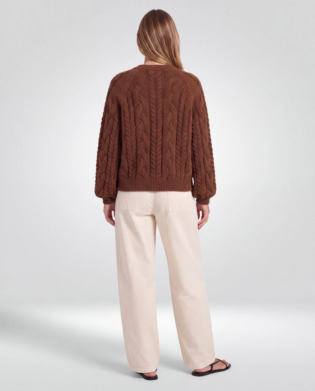 Lennox Cable-Knit Cardigan – Brown, back view