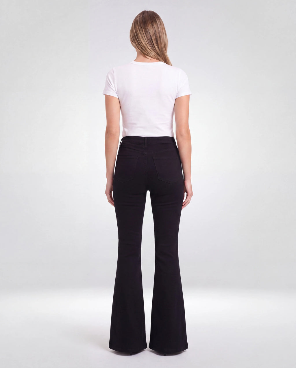 Marlow High-Waisted Flared Jeans – Black, back view