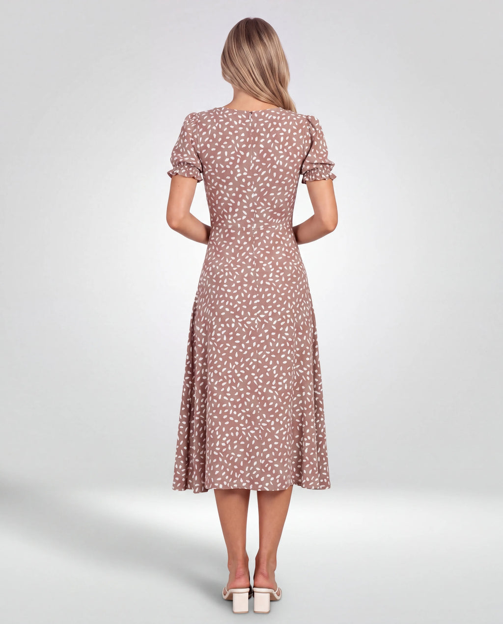 Rosalie Ruched Midi Dress – Mocha, back view