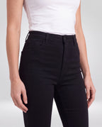 Marlow High-Waisted Flared Jeans – Black, waist and pocket detail