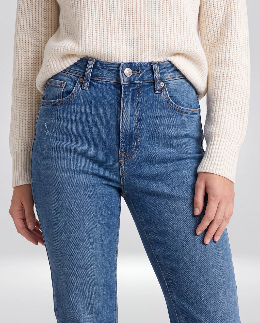 Selene High-Rise Flared Jeans, waist and pocket detail