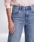 Calder High-Rise Cropped Wide-Leg Jeans, in medium wash, waist and pocket detail