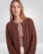 Lennox Cable-Knit Cardigan – Brown, upper-body front view