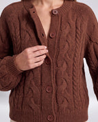 Lennox Cable-Knit Cardigan – Brown, cable-knit and button detail