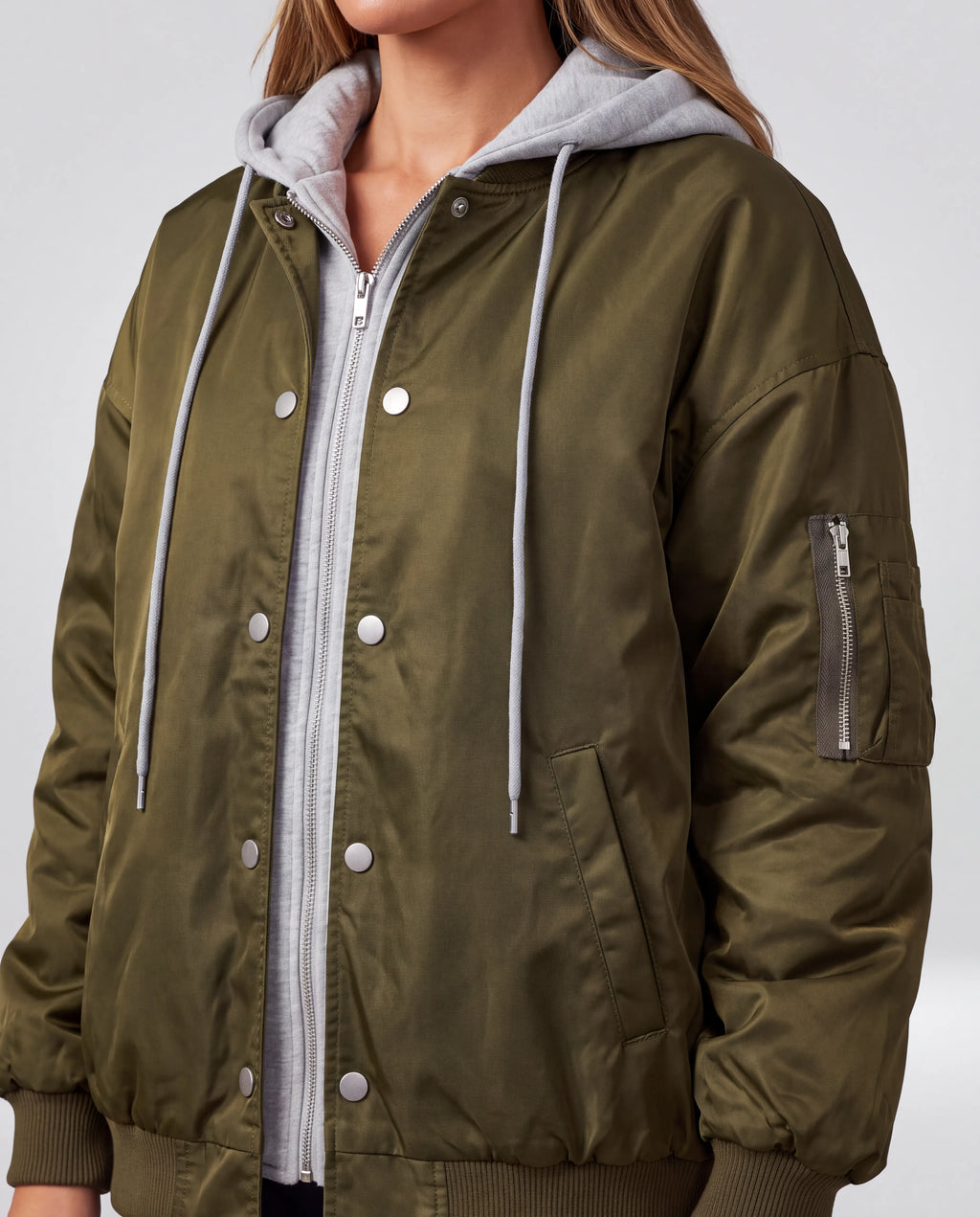 Campus Oversized Hooded Bomber Jacket for Women