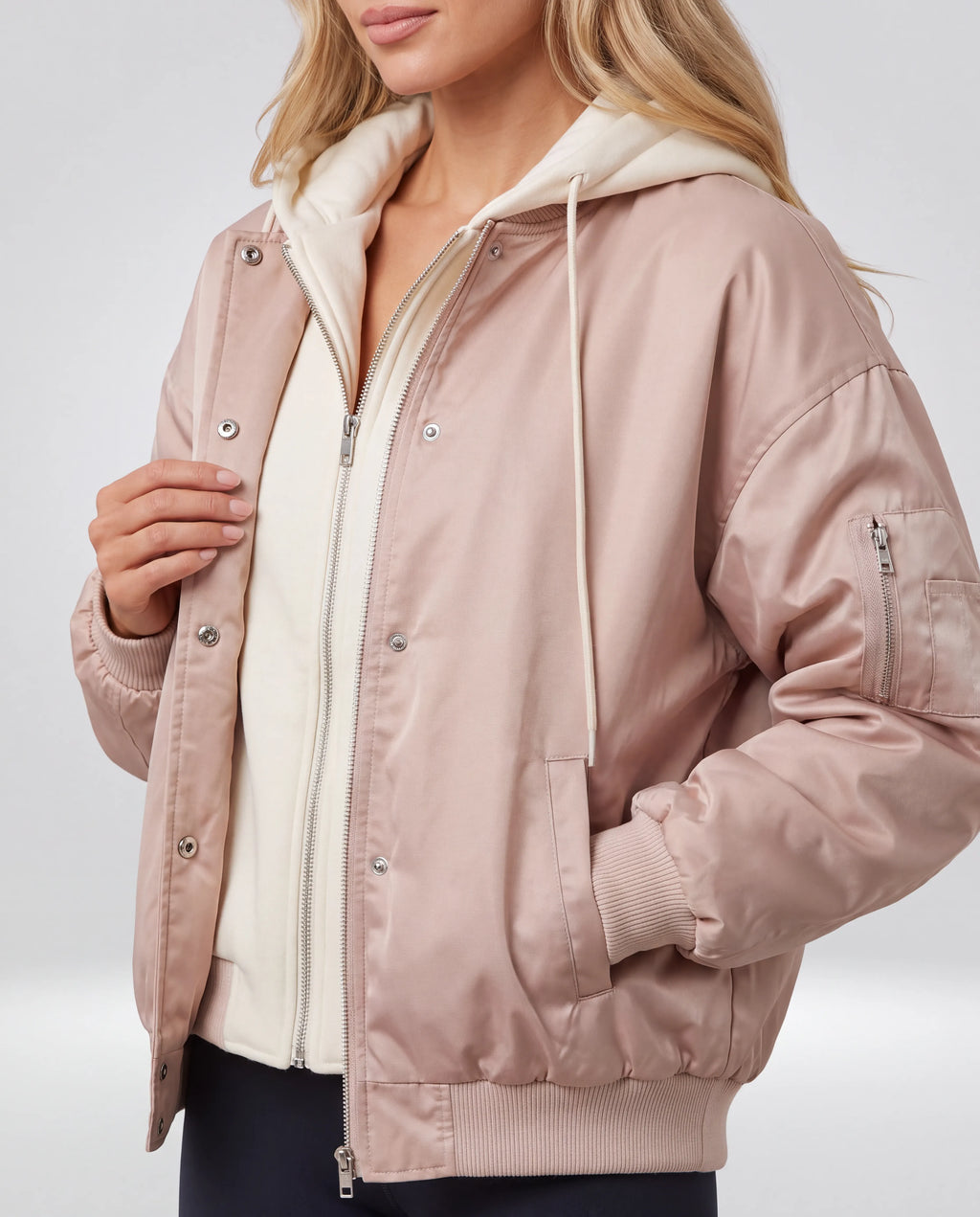 Campus Oversized Hooded Bomber Jacket for Women