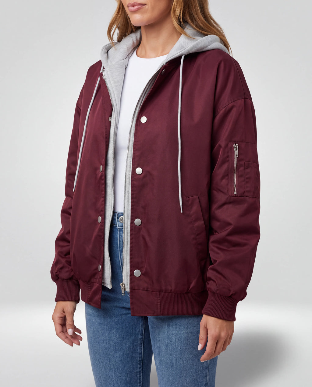 Campus Oversized Hooded Bomber Jacket for Women