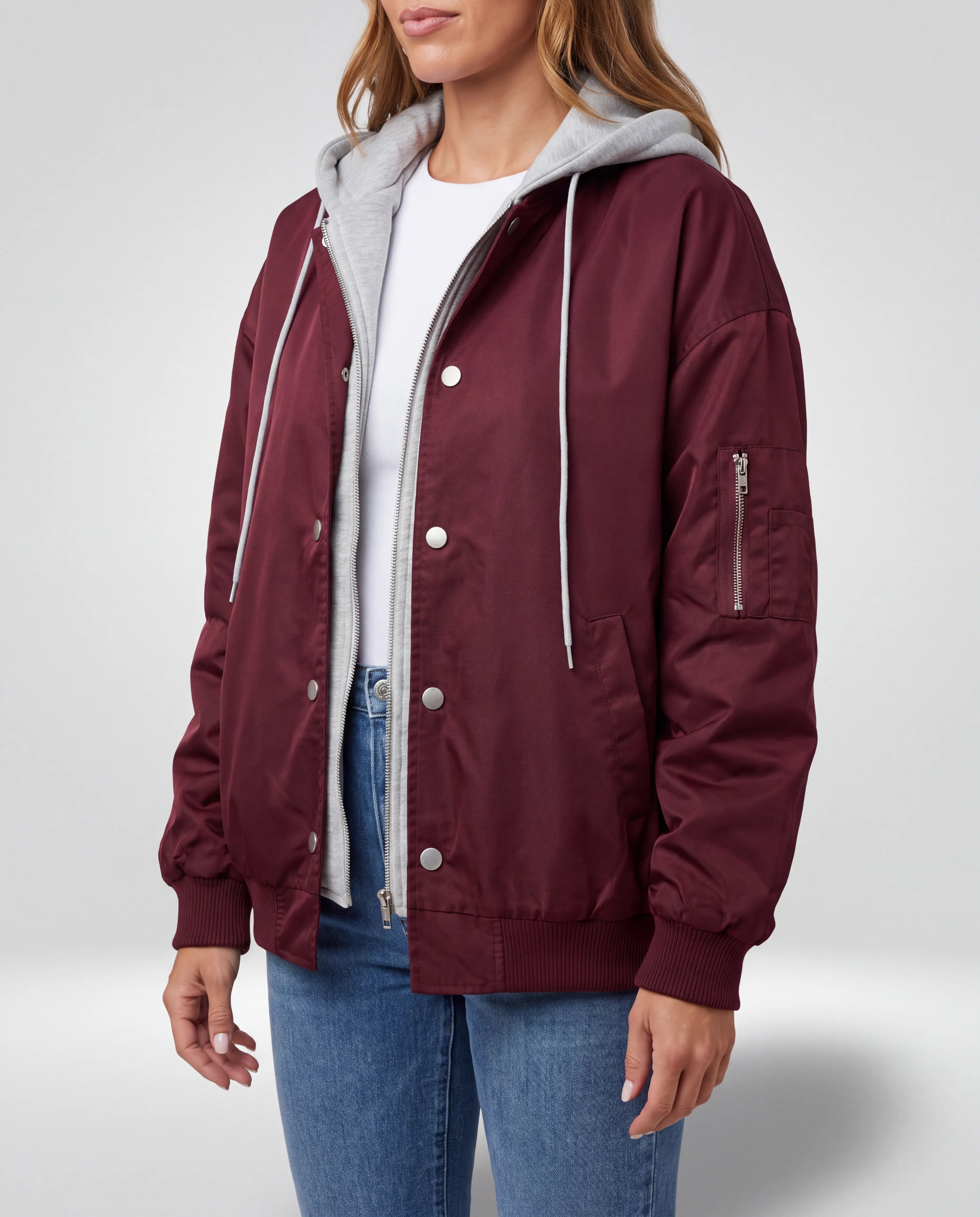 Campus Oversized Hooded Bomber Jacket for Women