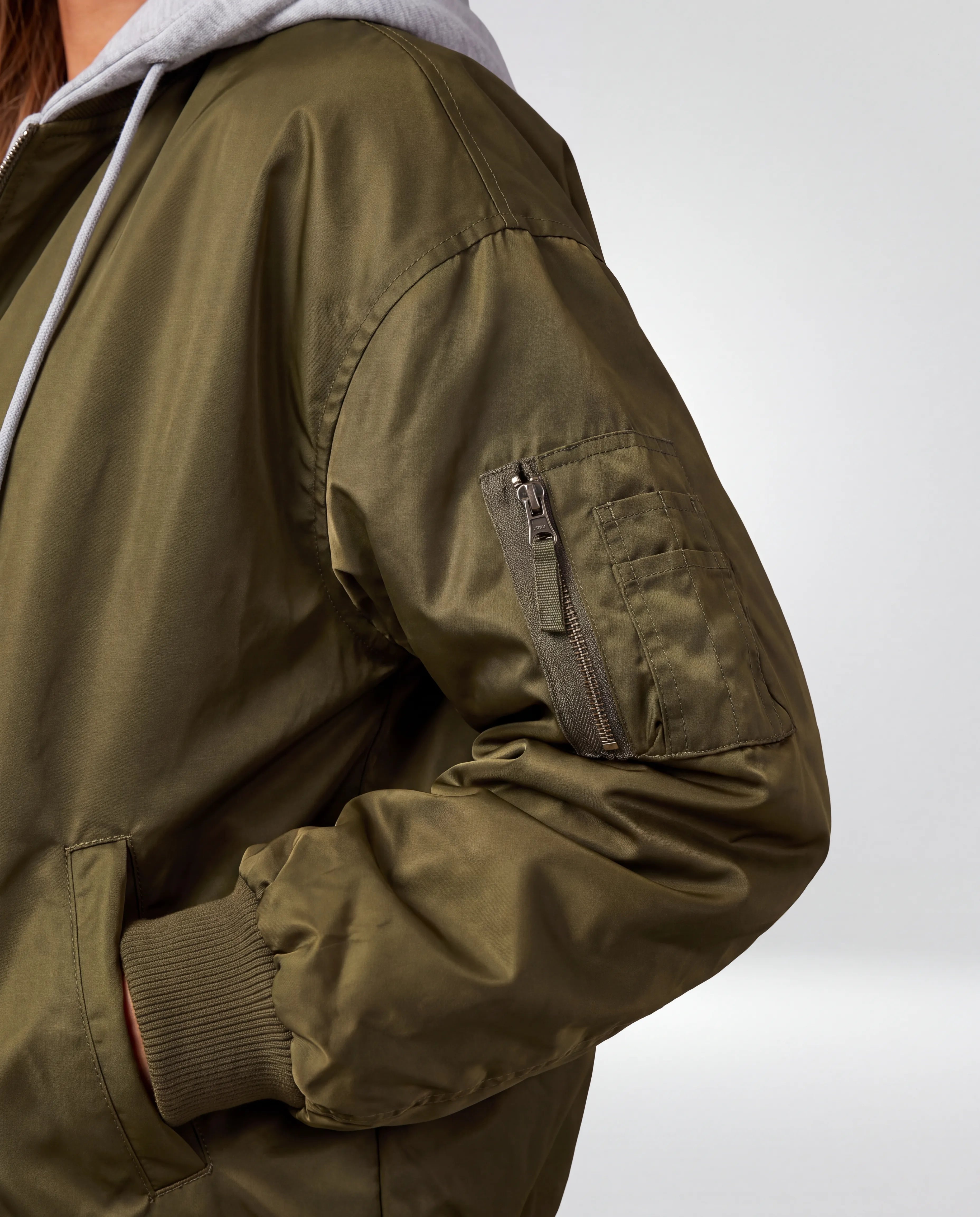 Campus Oversized Hooded Bomber Jacket for Women