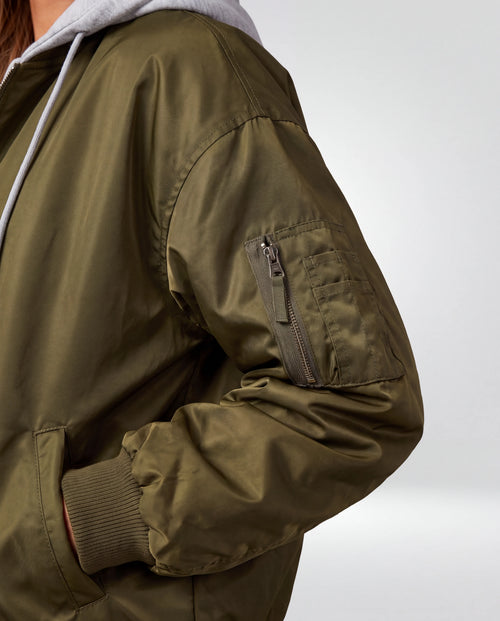 Campus Oversized Hooded Bomber Jacket for Women