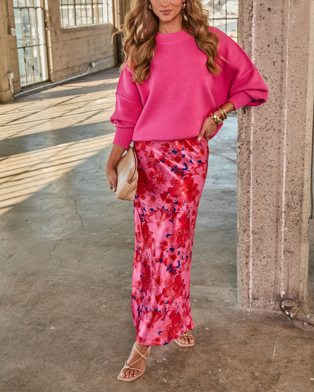 Hot Pink % Elouise Knit Oversized Pullover Sweater-5