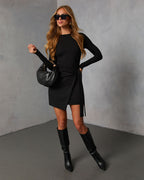 Black % Liora Long Sleeve Wrap Mini Dress-5