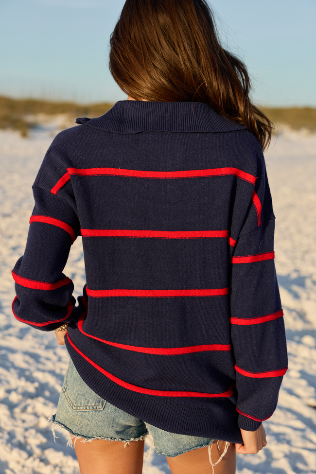 Sunday Stripe Club Navy And Red Quarter Zip