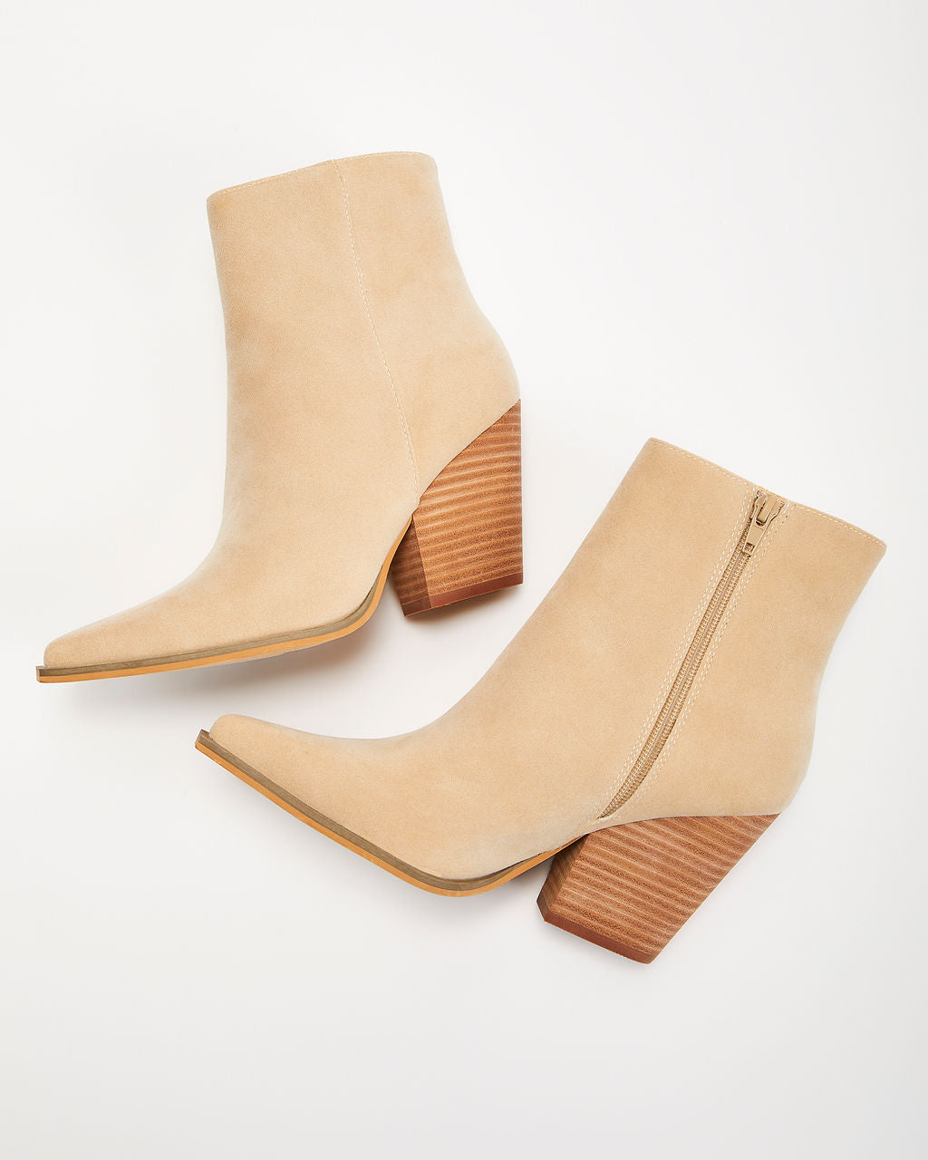 Beige % Rowyn Faux Suede Heeled Bootie-6