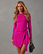 Magenta % Liora Long Sleeve Wrap Mini Dress-2