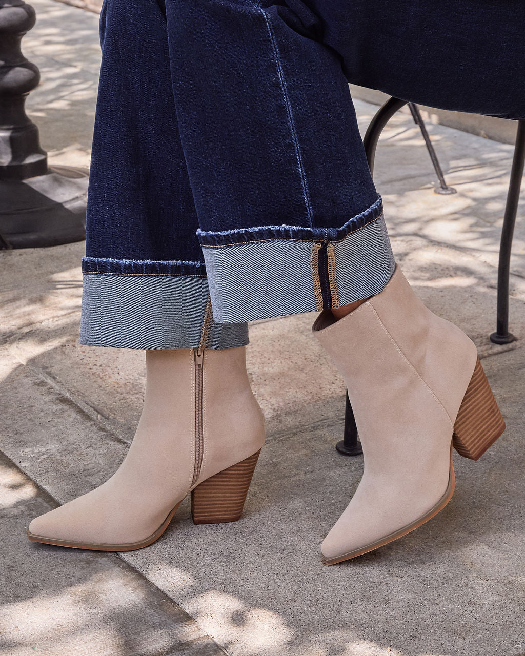Beige % Rowyn Faux Suede Heeled Bootie-4