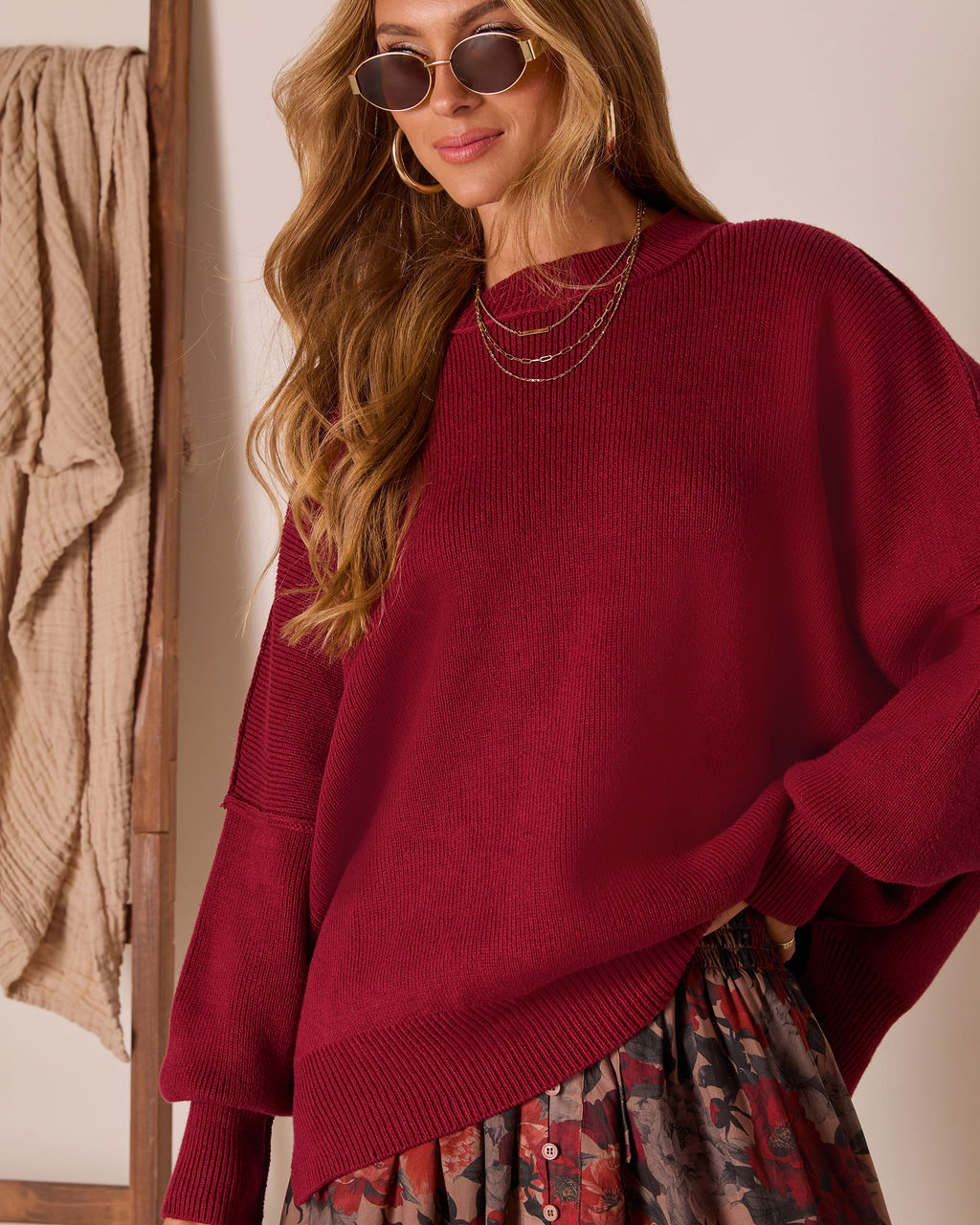 Maroon % Elouise Knit Oversized Pullover Sweater-1