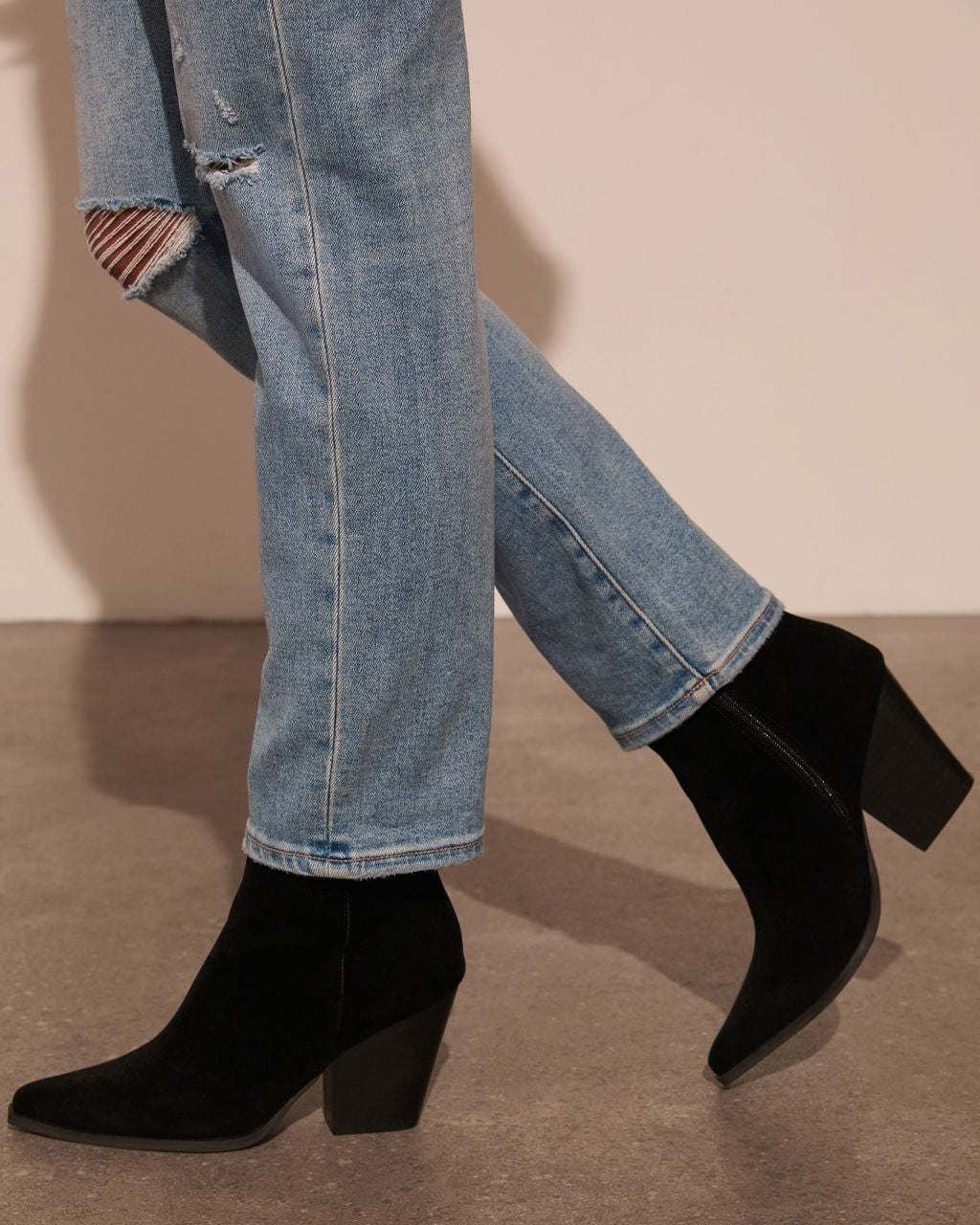 Black % Rowyn Faux Suede Heeled Bootie-5