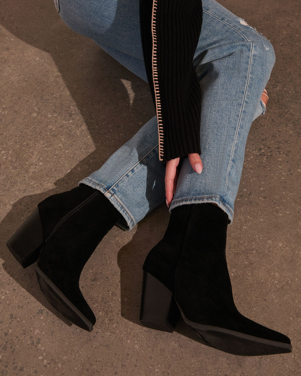Black % Rowyn Faux Suede Heeled Bootie-1