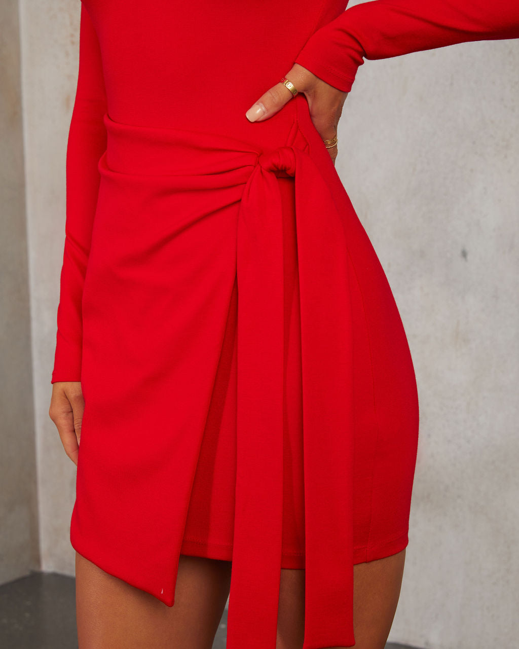 Red % Shaya Long Sleeve Wrap Mini Dress-2