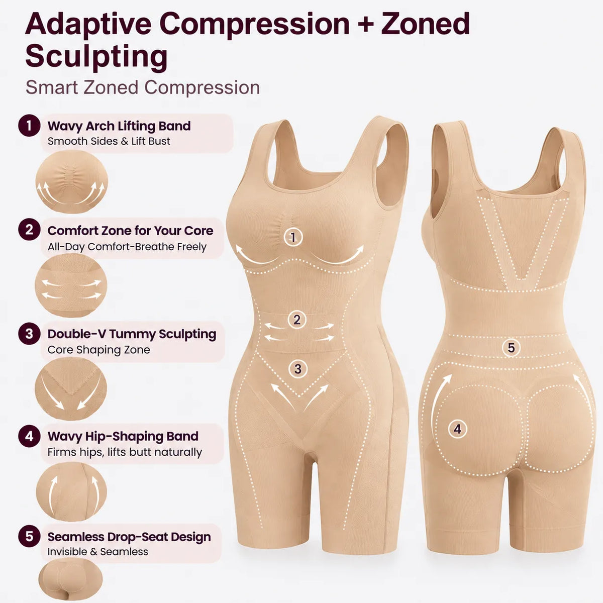 Women’s Tummy Control Shapewear Bodysuit – Easy-Off Design