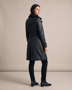 Women's Black Faux Leather Coat with Faux Shearling Collar, Double-Breasted
