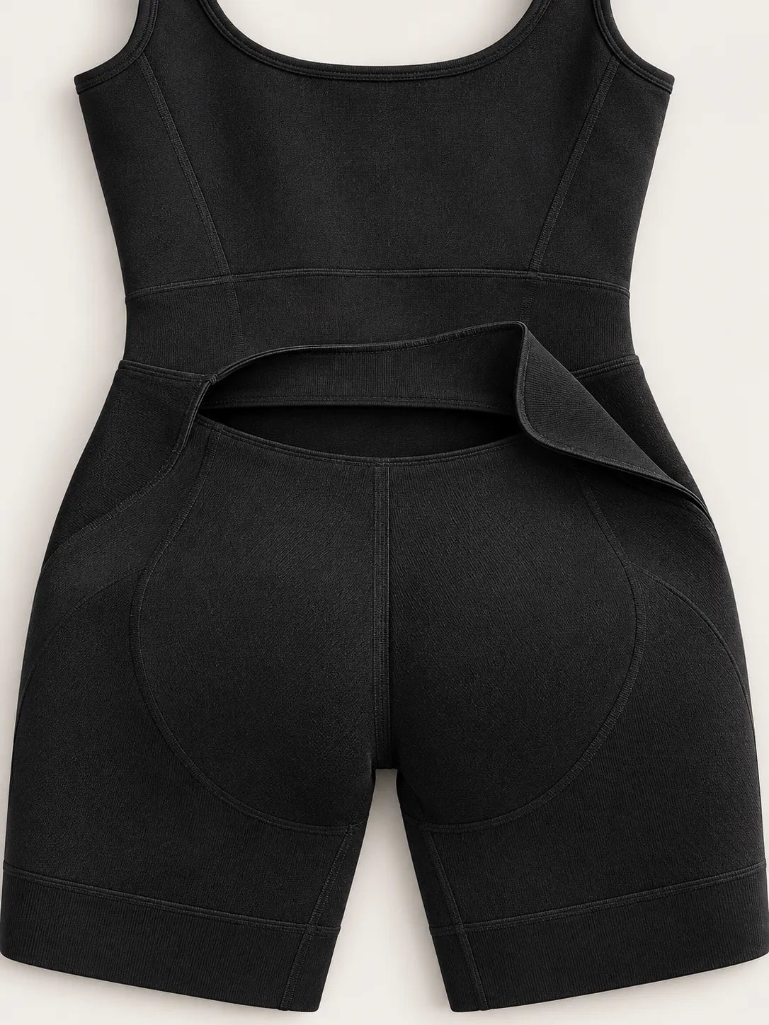 Rear drop-seat opening on the black bodysuit