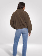 Sloane Faux Suede Bomber Jacket – Olive, back view
