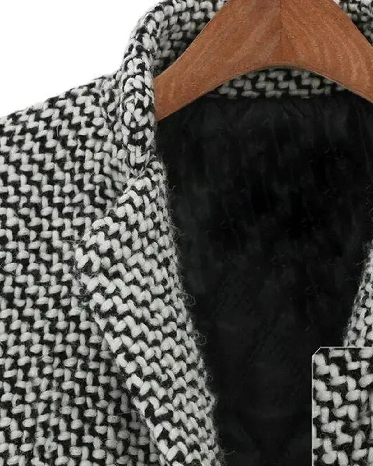 Women's Black and White Houndstooth Coat, Longline Tweed Coat for Winter – Claudia