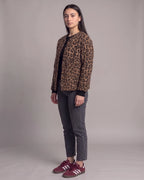 Women's Leopard Print Jacket with Patch Pockets and Snap Buttons, Collarless – Edie