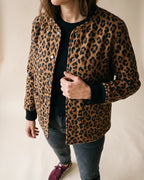 Women's Leopard Print Jacket with Patch Pockets and Snap Buttons, Collarless – Edie
