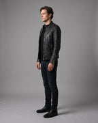 Men's Biker Leather Jacket with Zip Pockets and Snap Collar – Ashton