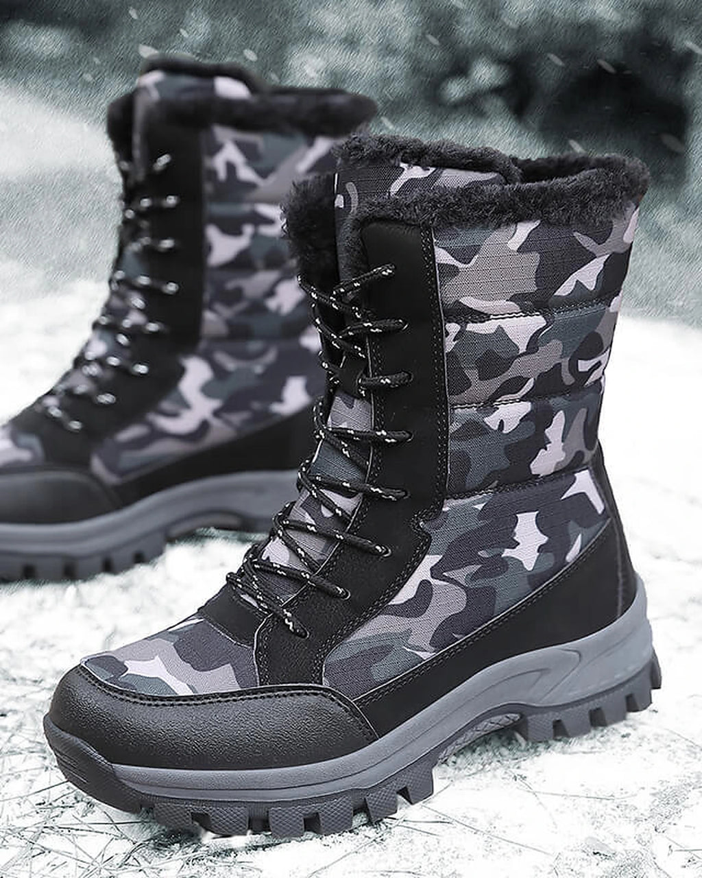 Men's Camo Print Lace-Up Snow Boots with Faux Fur Trim – Dexter