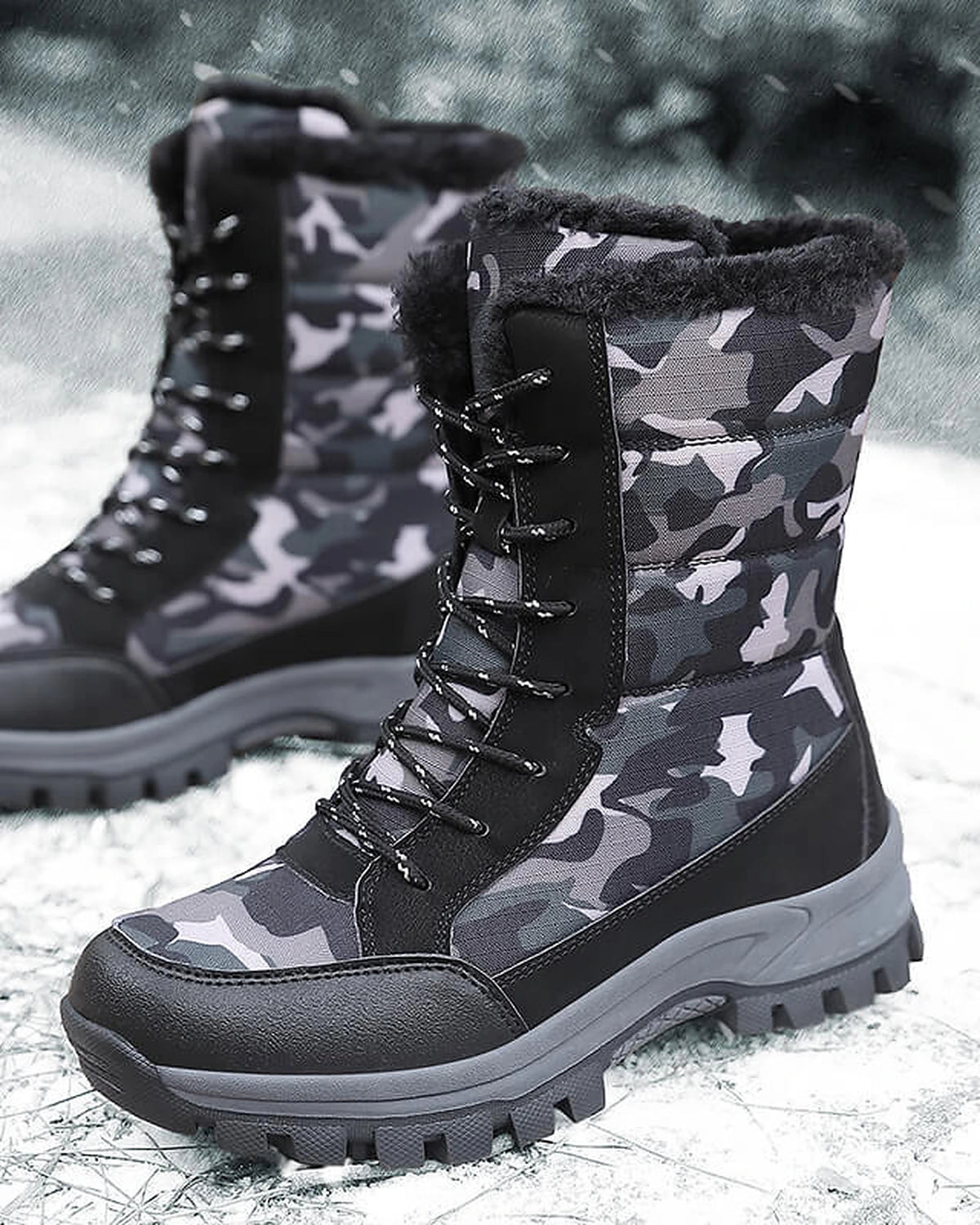 Men's Camo Print Lace-Up Snow Boots with Faux Fur Trim – Dexter