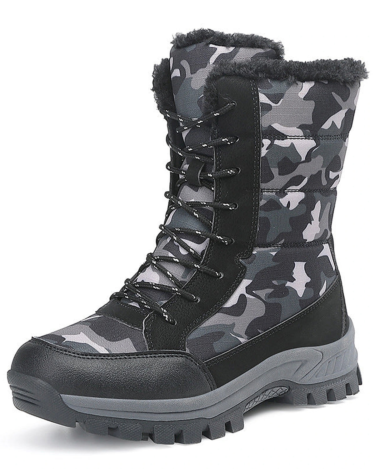 Men's Camo Print Lace-Up Snow Boots with Faux Fur Trim – Dexter