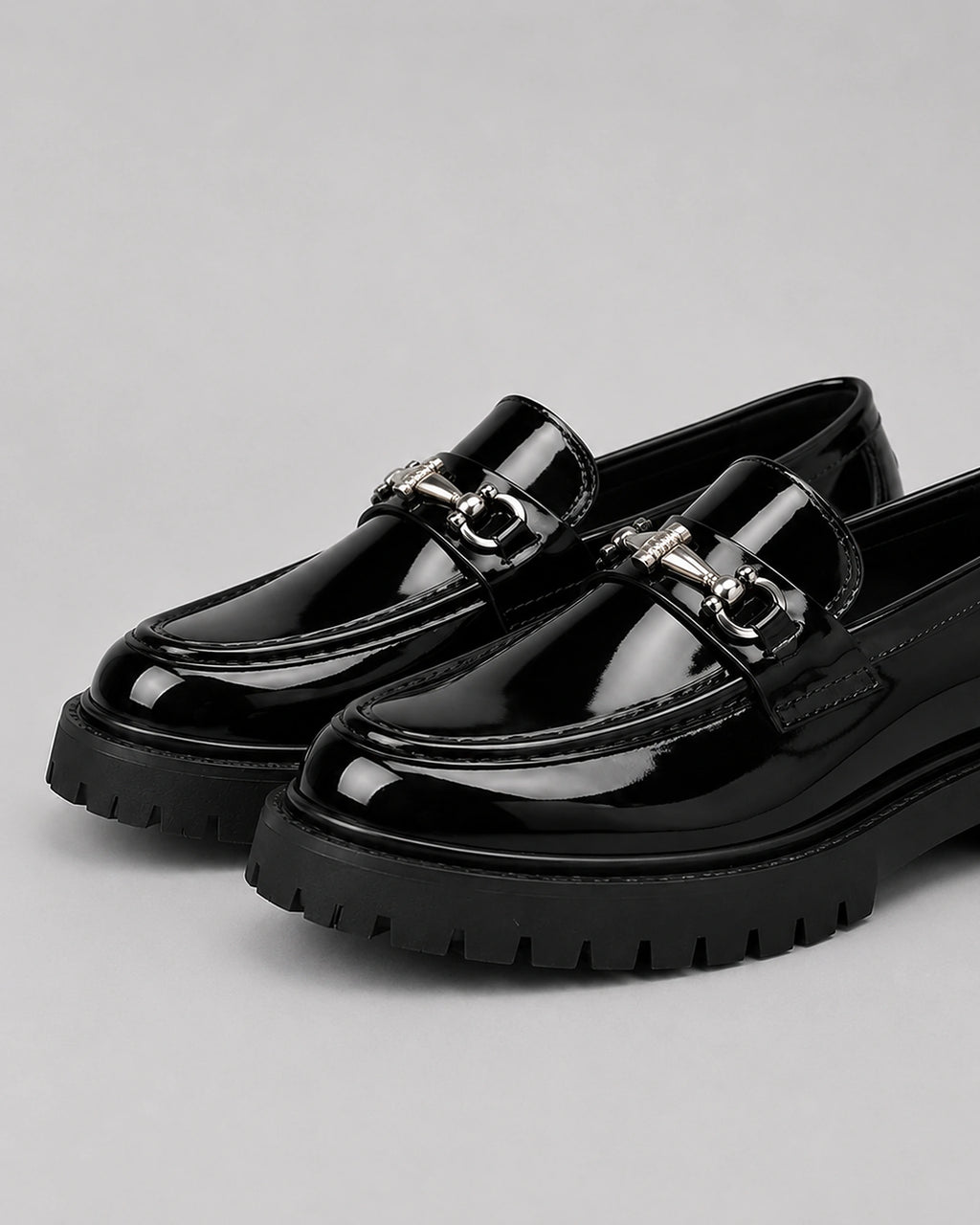 Men's Chunky Sole Patent Leather-Look Horsebit Loafers – Felix