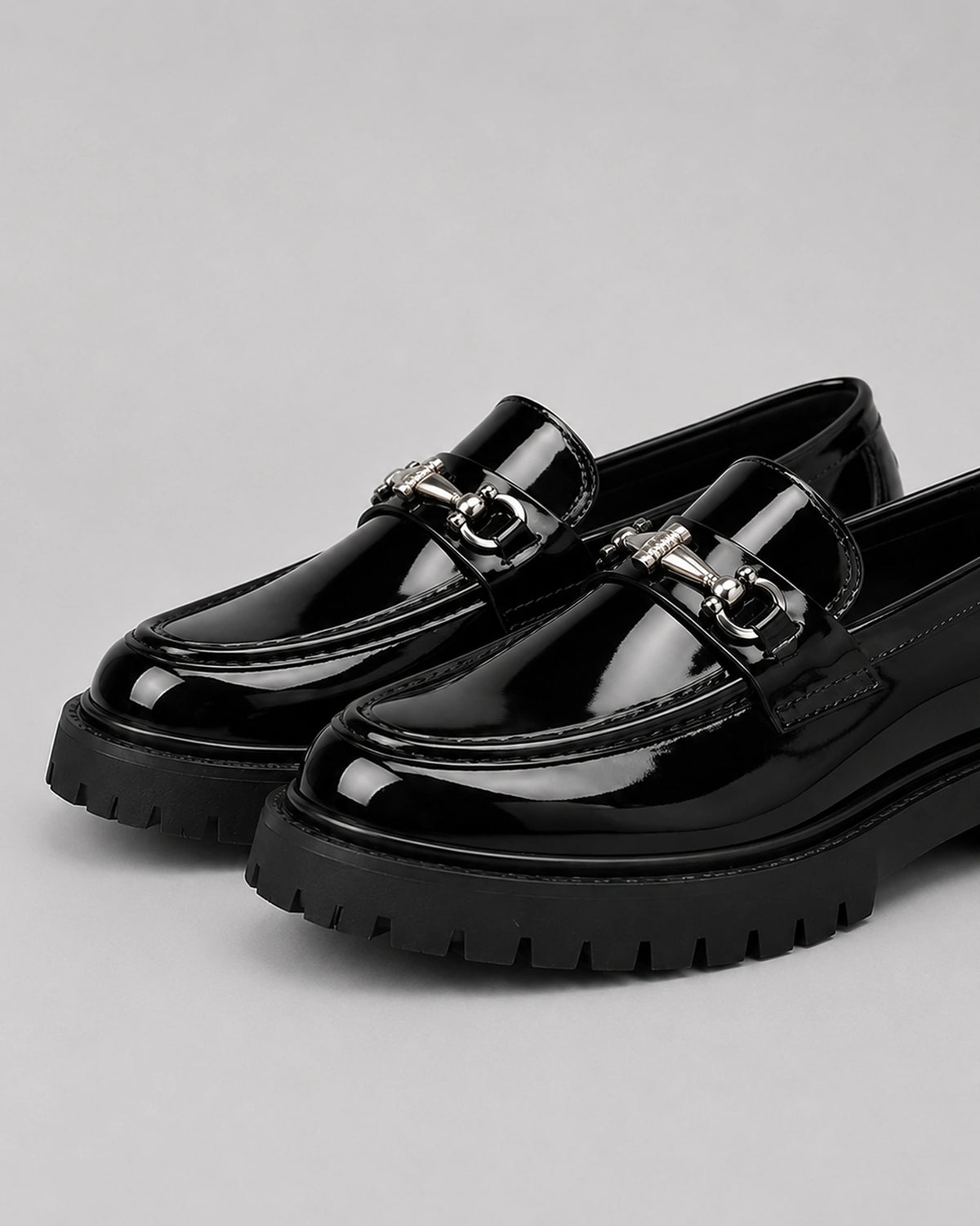 Men's Chunky Sole Patent Leather-Look Horsebit Loafers – Felix
