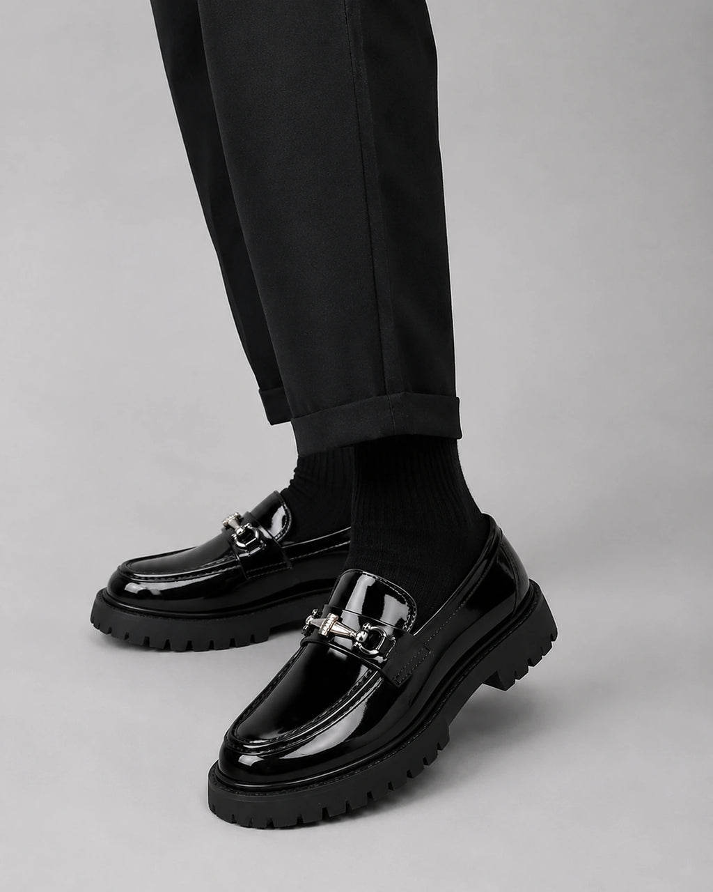 Men's Chunky Sole Patent Leather-Look Horsebit Loafers – Felix