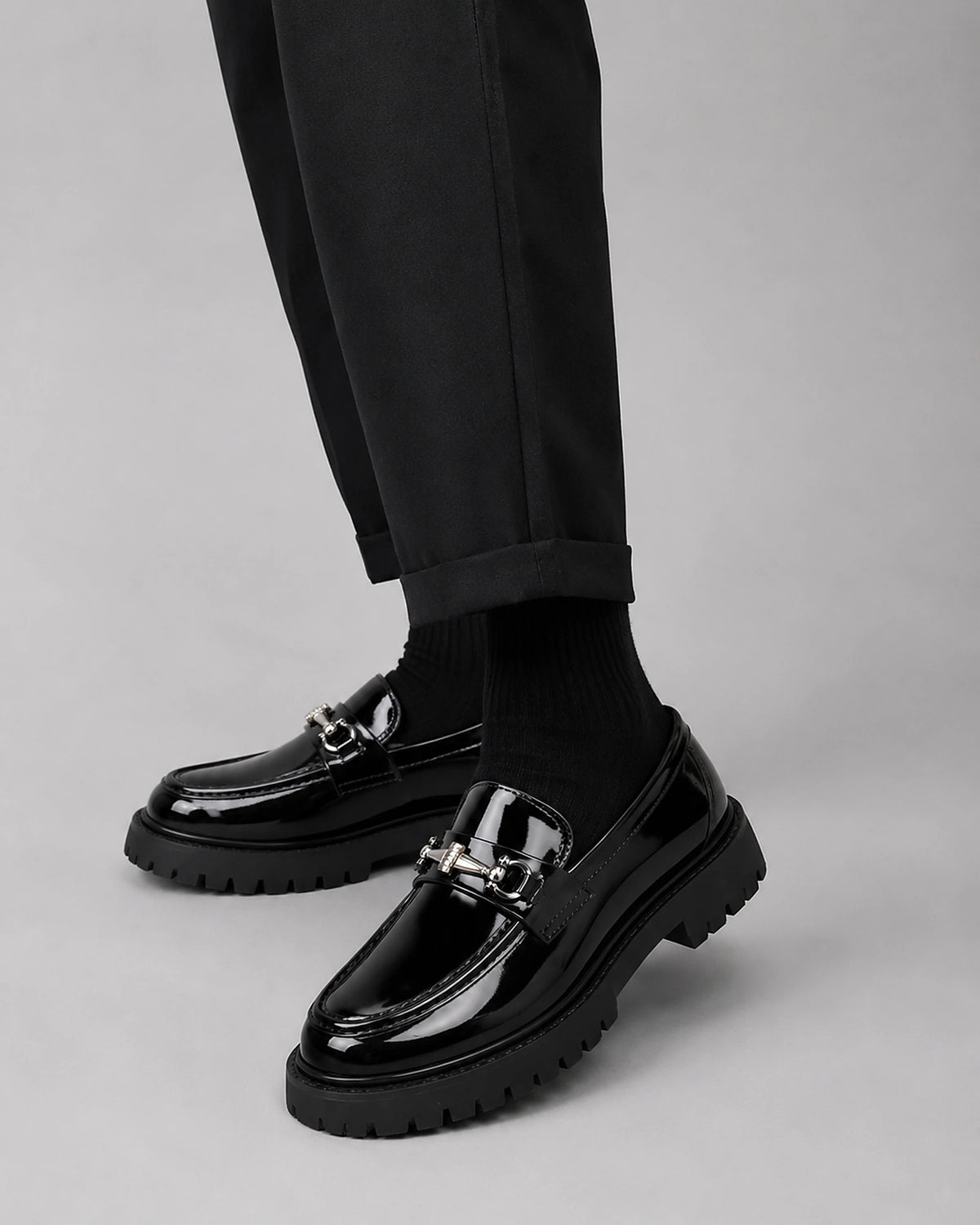 Men's Chunky Sole Patent Leather-Look Horsebit Loafers – Felix
