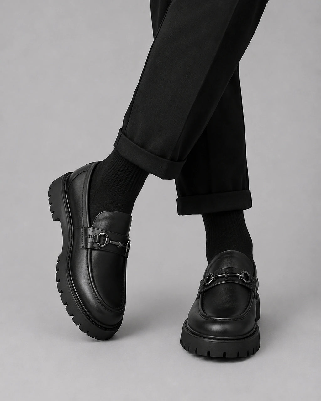 Men's Chunky Sole Patent Leather-Look Horsebit Loafers – Felix